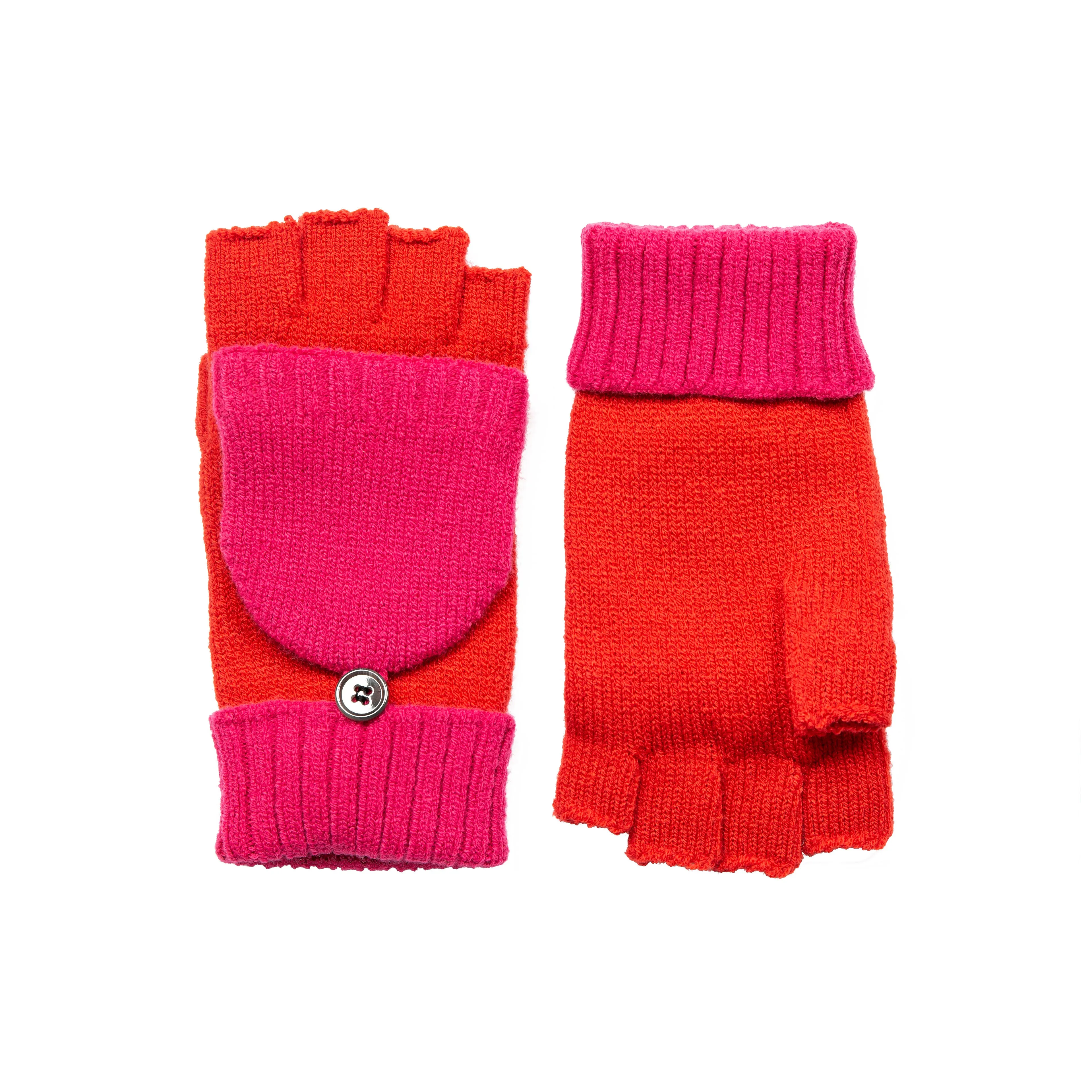 Women’s Two-Tone Knitted Fingerless Gloves with Mitten Flap