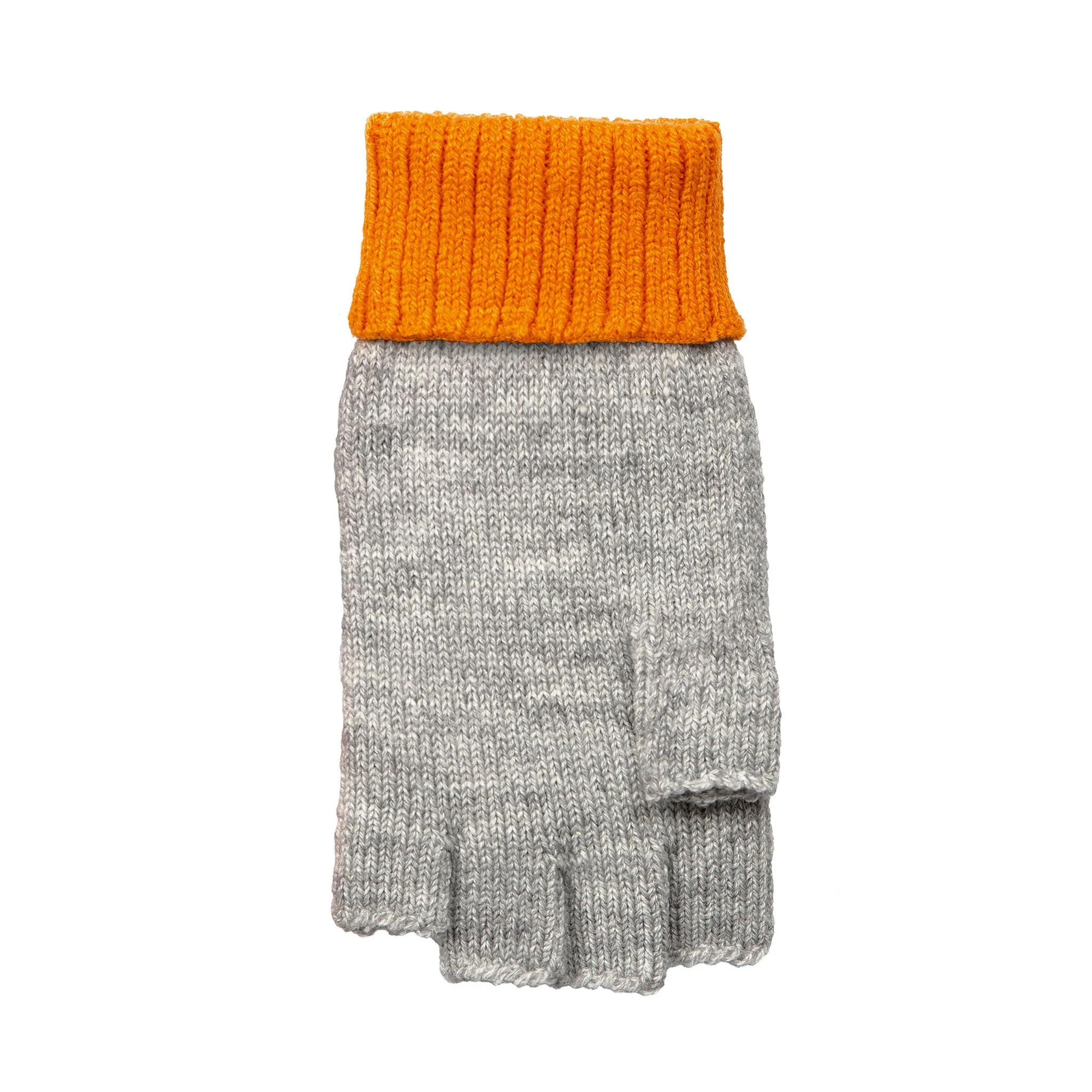 Women’s Two-Tone Knitted Fingerless Gloves with Mitten Flap