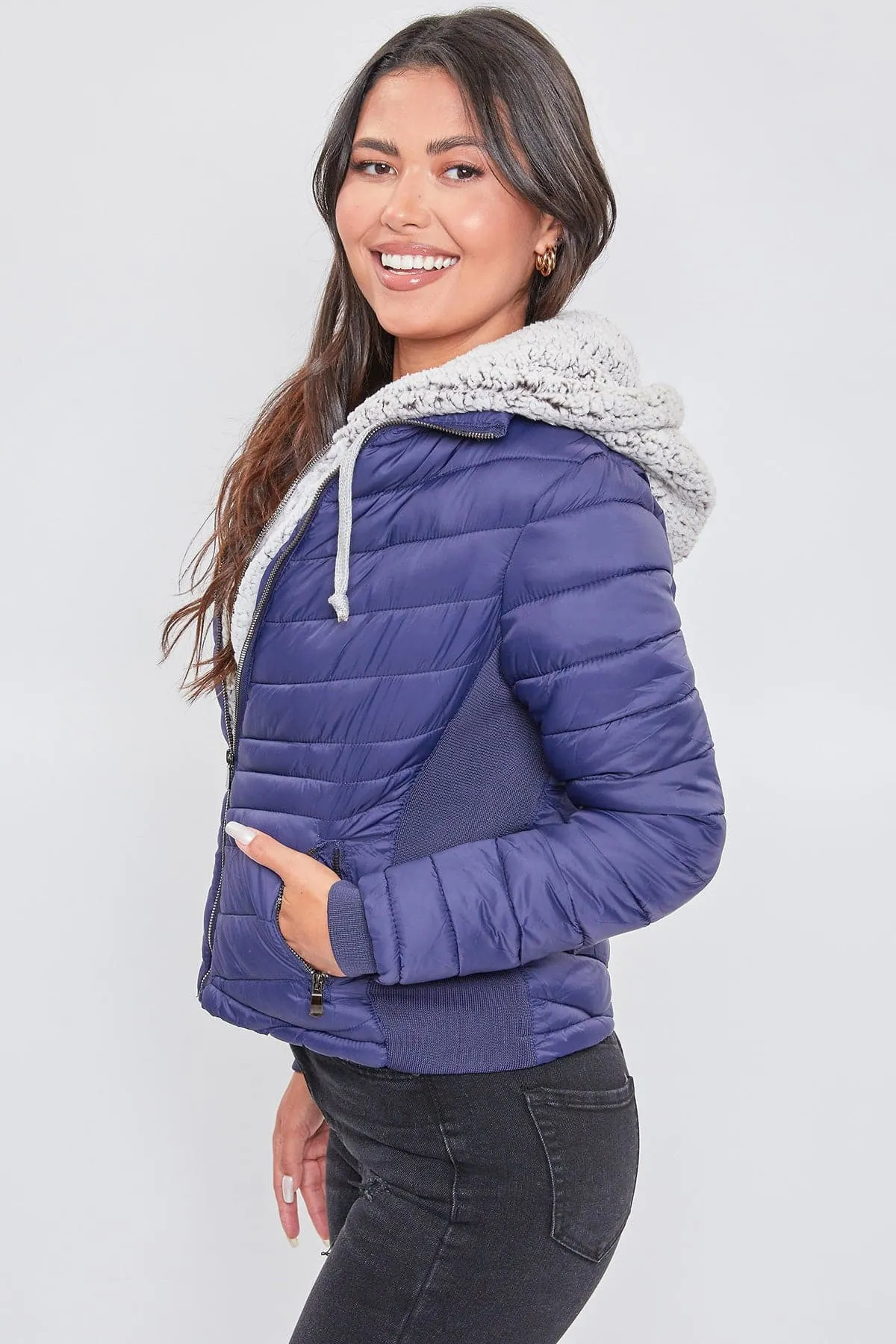 Women's Winter Puffer Jacket With Sherpa Fur Hoodie